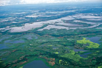 El Magdalena se expande e inunda las llanuras de la Depresi�n Momposina formando un extenso complejo de humedales.