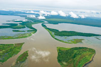 Uno de los distributarios del r�o Atrato se trifurca antes de desembocar en el Golfo de Urab� y forma un caracter�stico delta con forma de pie de ave.