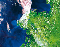 Imagen satelital que muestra el delta del r�o Mira y la Bah�a de Tumaco.