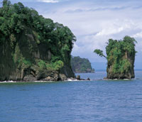 Los islotes rocosos y los acantilados son caracter�sticos del centro y norte de la costa Pac�fica colombiana. Ensenada El Tigre, entre Buenaventura y bah�a M�laga.