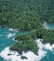 Al norte del Pac�fico, la inmersi�n de la serran�a del Baud� en el mar, genera una costa dominada por acantilados y pe�as volc�nicas, labradas por el embate de las olas.