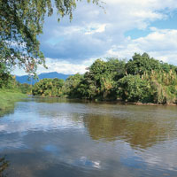 Al sur, cerca del municipio de Hobo, el valle del Magdalena es muy angosto; sin embargo, a la altura de Purificaci�n alcanza una anchura de 50 km, vuelve a estrecharse cerca de la ciudad de Honda y finalmente sobrepasa los 100 km en la zona de Barrancaber
