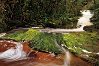 La velocidad que llevan las corrientes de agua depende de la pendiente del terreno por donde discurren. Casacadas de La Lindosa, quebrada que tributa al r&iacute;o Suaza, Huila.