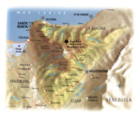 Con m�s de 23.000 km2 de superficie, esta pir�mide de 5.770 msnm, surge desde el z�calo marino, como un verdadero hito desde el cual se divisa toda la cuenca del Caribe.